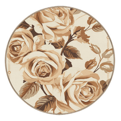 Tapis moelleux moelleux à motif floral de style campagne française en beige - reliure beige