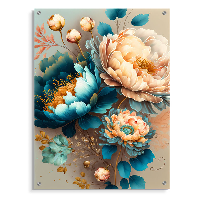 Fleurs murales multicolores II - Art mural acrylique moderne, H 20 po x l 12 po