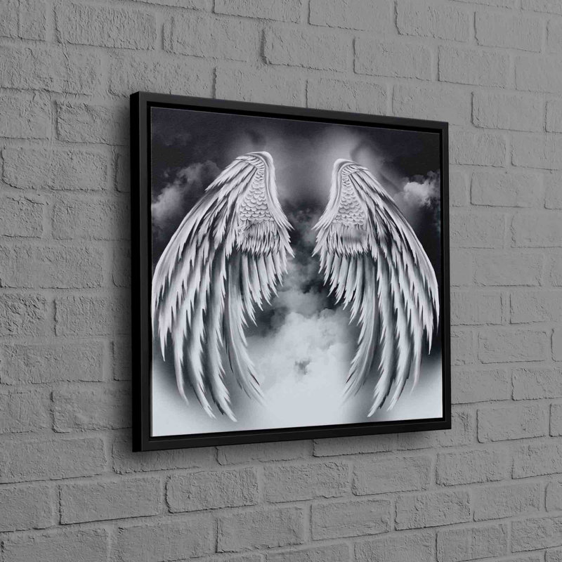 Angel Wings Modern Wall Art Canvas Print for Loft Decor and Personalized Baby Gift, Framed Print without Mat, Black