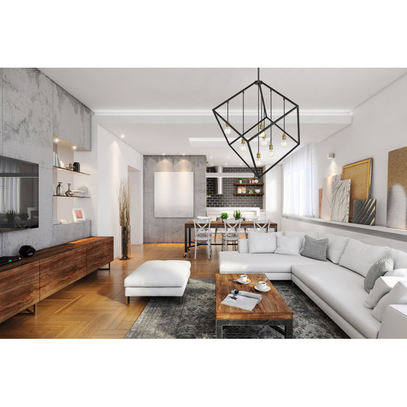 Luminaire suspendu géométrique 7 lumières unique Sivalls, Bronze / laiton vieilli