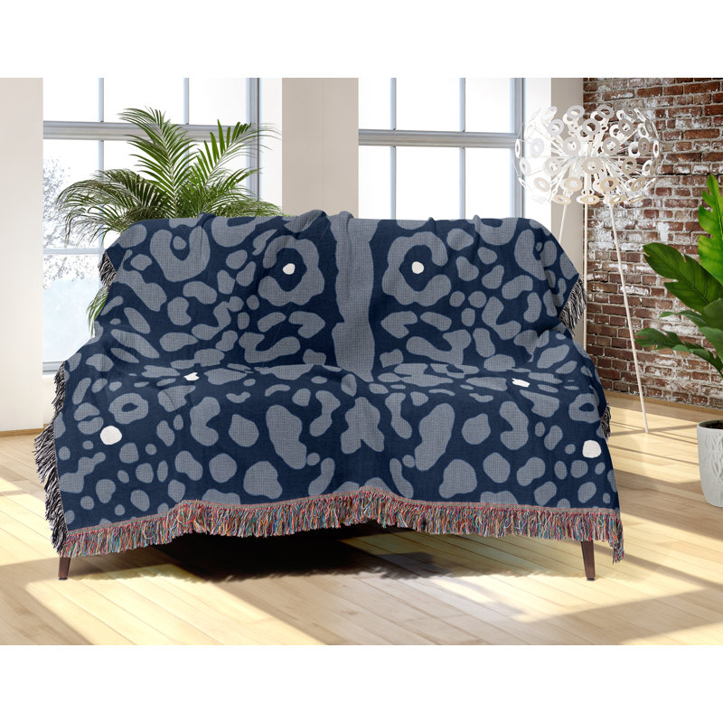 Jeté en coton Cheetah, Bleu marine Bleu, 60 x 60