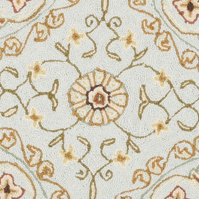 Hollander Floral Handmade Looped/Hooked Wool Teal/Green Area Rug, Round 3'
