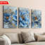 Pivoine dorée bleu glacier, impression sur toile 3 pièces pour une ambiance texturée de salon-2116195024