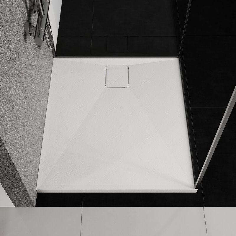 HOROW Shower Tray 120x80 cm, White Acrylic Stone Effect Base – Large Anti-Slip Rectangular Slimline Tray