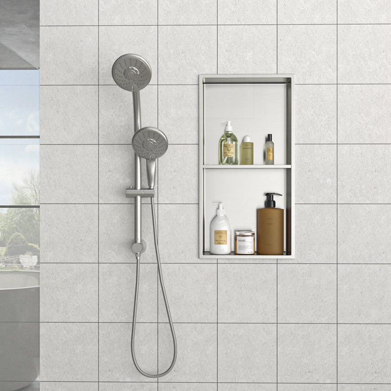 Stainless Steel Shower Niche Double Shelf, Brushed Nickel