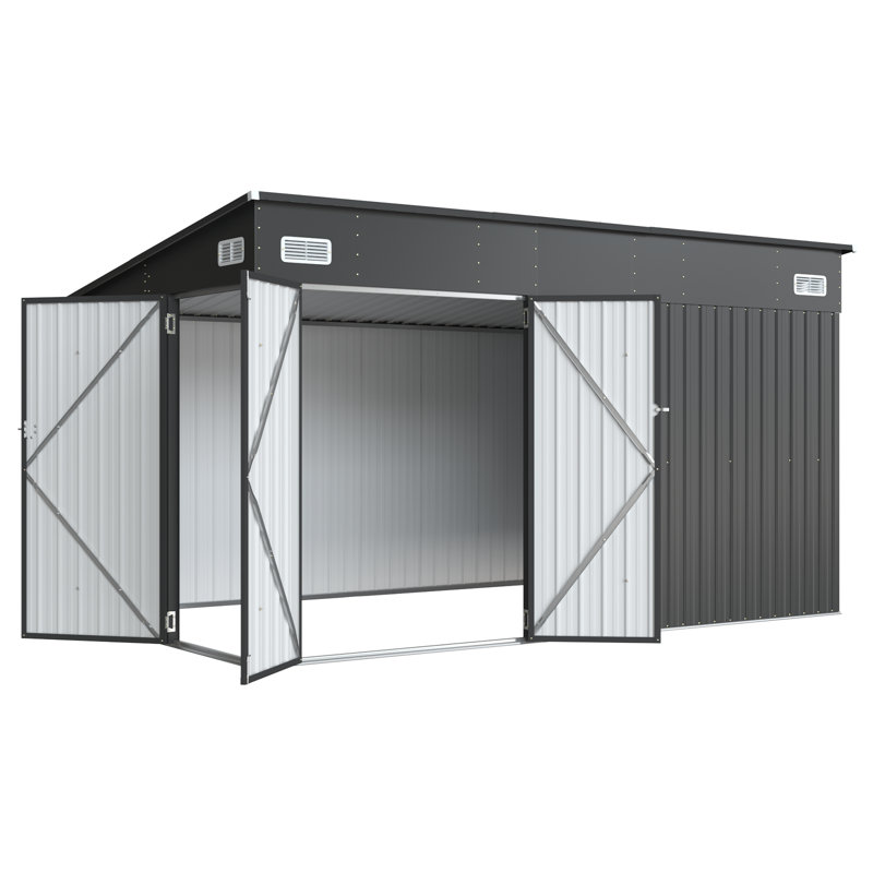 12x8 ft Metal Storage Shed with 3 Lockable Doors, 12'x 8'