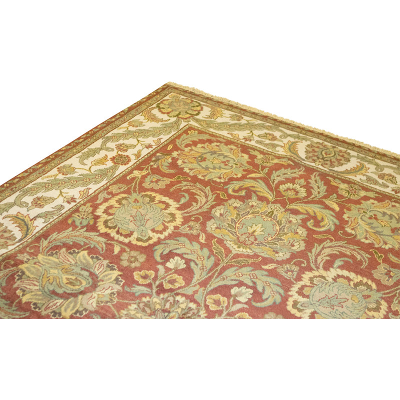 Hand Knotted Wool Oriental Area Rug in Rust And Ivory