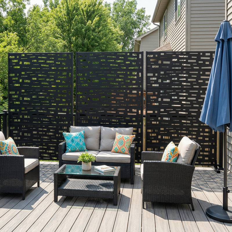 Freestanding Steel Privacy Screen Fence Panels Metal Trellis Outdoor Divider for Patio, Balcony, Backyard, Pool, Indoor Room