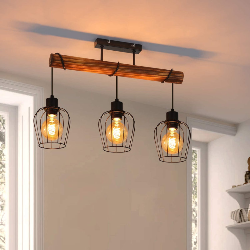 Narrowsburg 3-Light Burnt Wood Kitchen Island Pendant