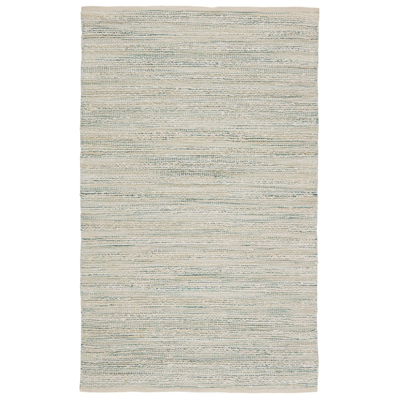 Tapis blanc / gris / bleu sarcelle fait à la main Ian, Rectangle 2 pi 6 po x 4 pi