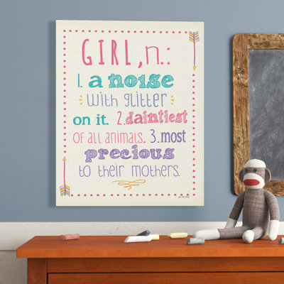 «Abernathy», définition de «Girl, (n): A Noise with Glitter on It» par Jo Moulton, art mural sur toile typographique