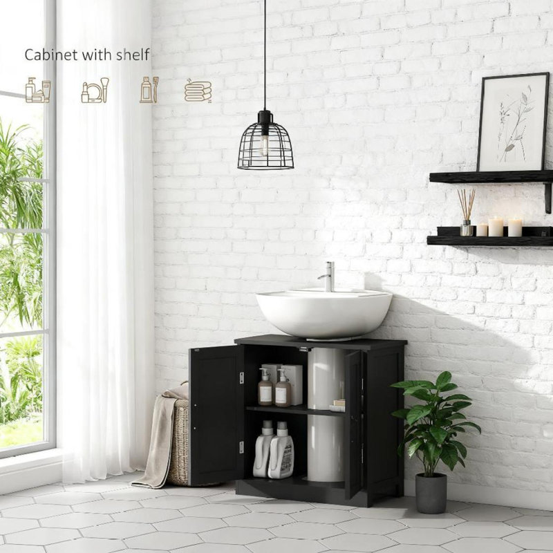 Bathroom Sink Cabinet, Pedestal Sink Cabinet With Adjustable Shelf, Black