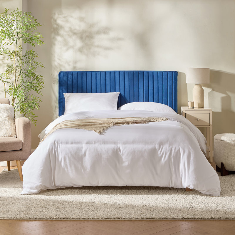 Nestl Chastelyne Velvet Upholstered Easy Assemble Wall Mounted Headboard, Queen, Navy