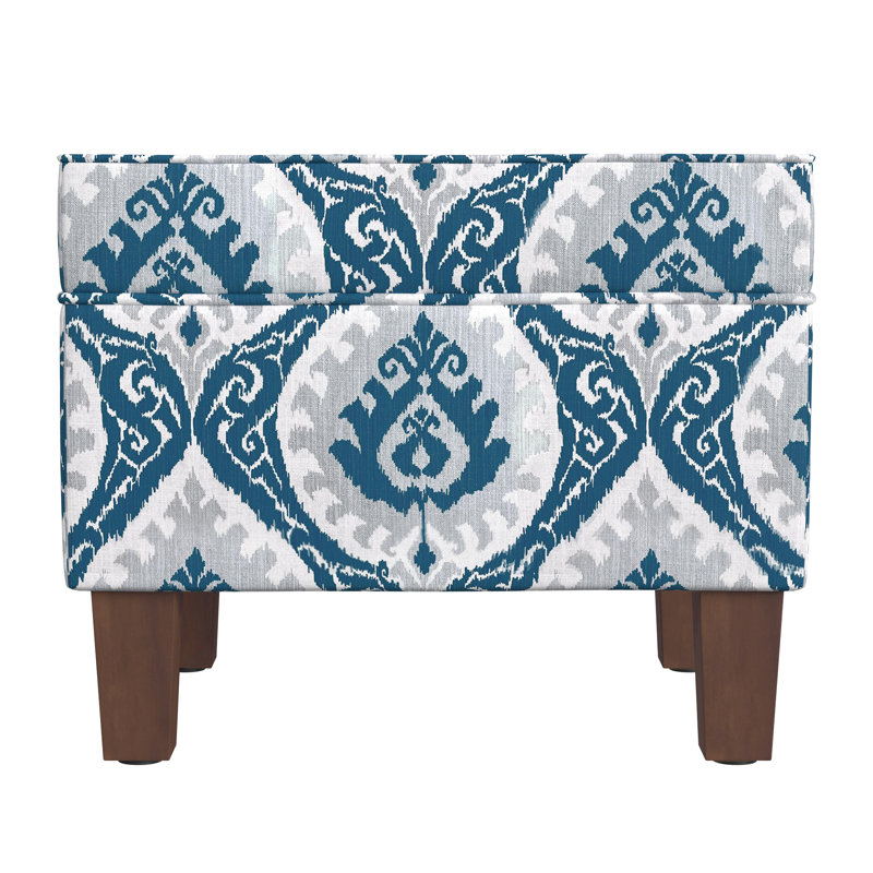 Repose-pieds avec rangement Gorton, Imprimé médaillon ikat bleu