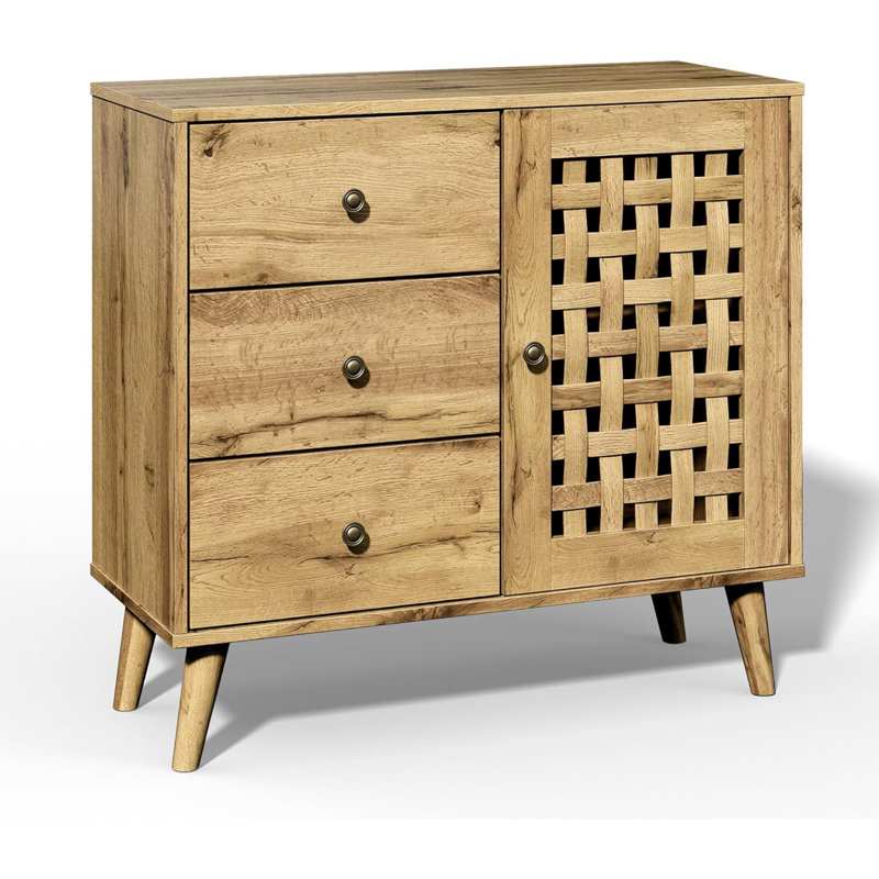  Accent Storage Cabinet Sideboard Drawers Adjustable Shelves Natural