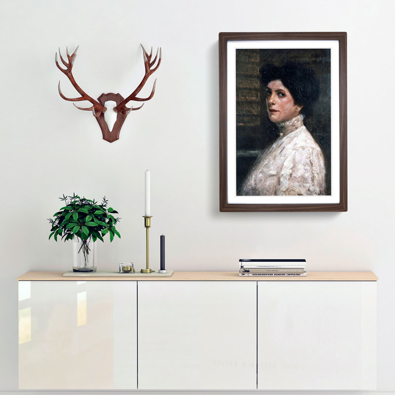 Portrait of Western Woman by Fujishima Takeji - Framed Print, 91cm H x 60cm W x 2cm D, Walnut