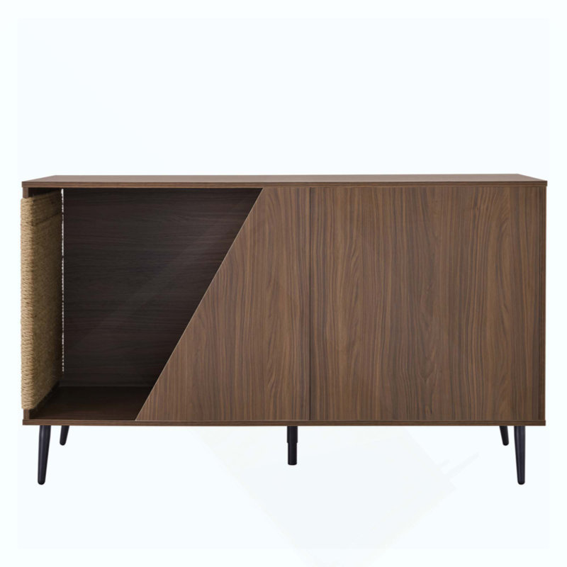 Table d'appoint moderne en noyer 2 en 1 avec porte à ressorts et bac à litière pour chat Cat Sisal