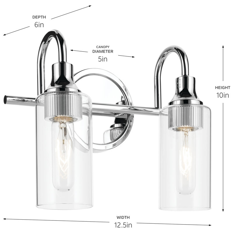 12.5" 2-Light Vanity Light with Clear Glass, Chrome
