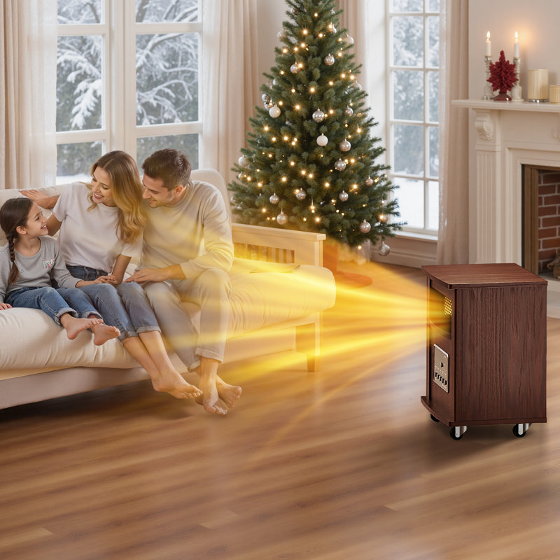 Radiateurs infrarouges à quartz pour la maison, radiateurs électriques portatifs au bois 1500W avec télécommande, thermostat, écoénergétique et minuterie 12H, bois de noyer