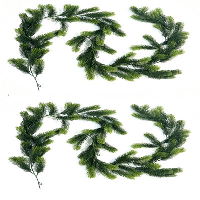 2 Pcs 6FT Christmas Garland,Christmas Decorations,Real Touch Norfolk Pine Garland,Green Faux Greenery Garland for Mantle Fireplace Door Table Wall Upstairs Indoor Outdoor Holiday Xmas Decor
