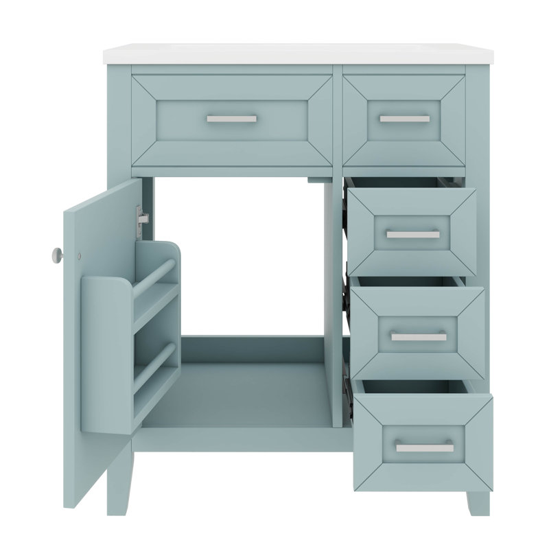 Ensemble de meuble-lavabo 30 po avec lavabo, meuble-lavabo moderne à simple cuve, meuble-lavabo autoportant avec porte, 3 tiroirs de rangement