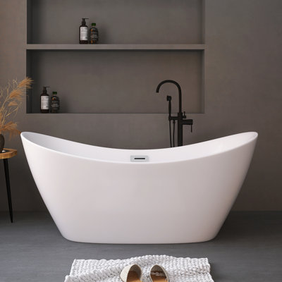 67" Freestanding Soaking Acrylic Double Slipper Bathtub With Center Drain