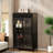 Tall Metal Sideboard With Glass Doors & Flip-top, 4-tier Design, Durable Steel Frame And Arched Top