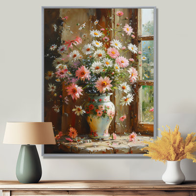White Pink Farmhouse Daisy Flowers - Daisies Wall Art