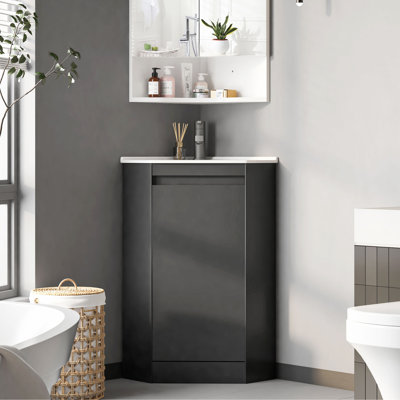 16'' Corner Single Bathroom Vanity Set With Sink Top