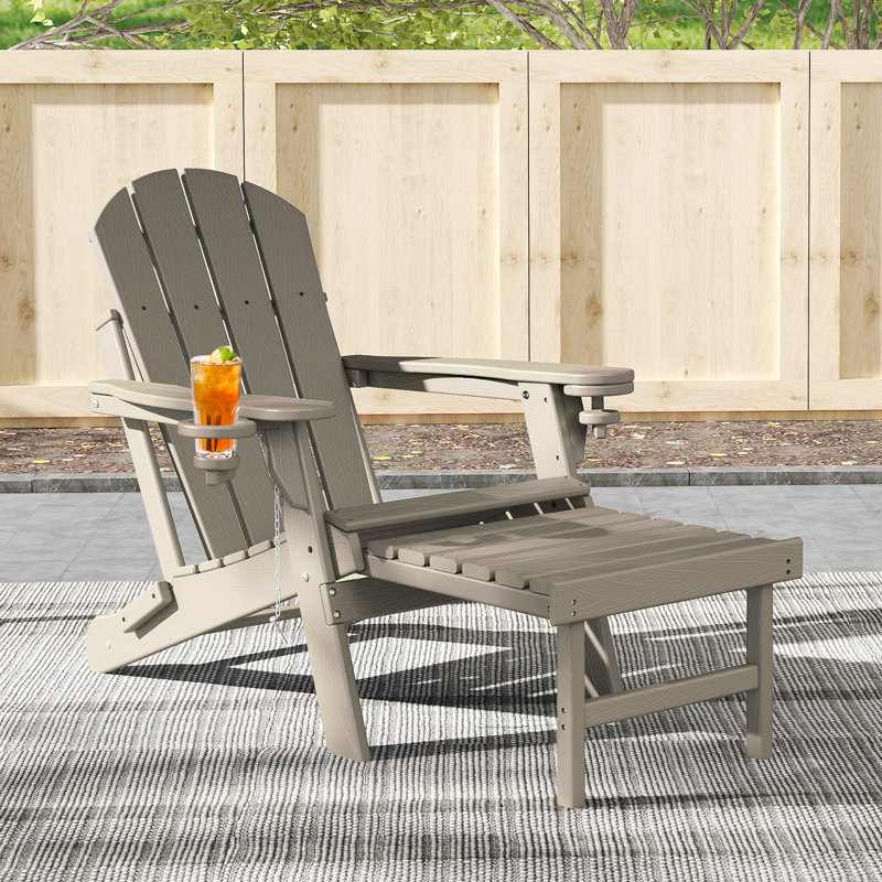 Cait Foldable Outdoor Adirondack Chair With Ottoman, Gray
