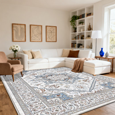 Grey Washable Rug Soft Living Room & Bedroom Rug Stylish Vintage Rug