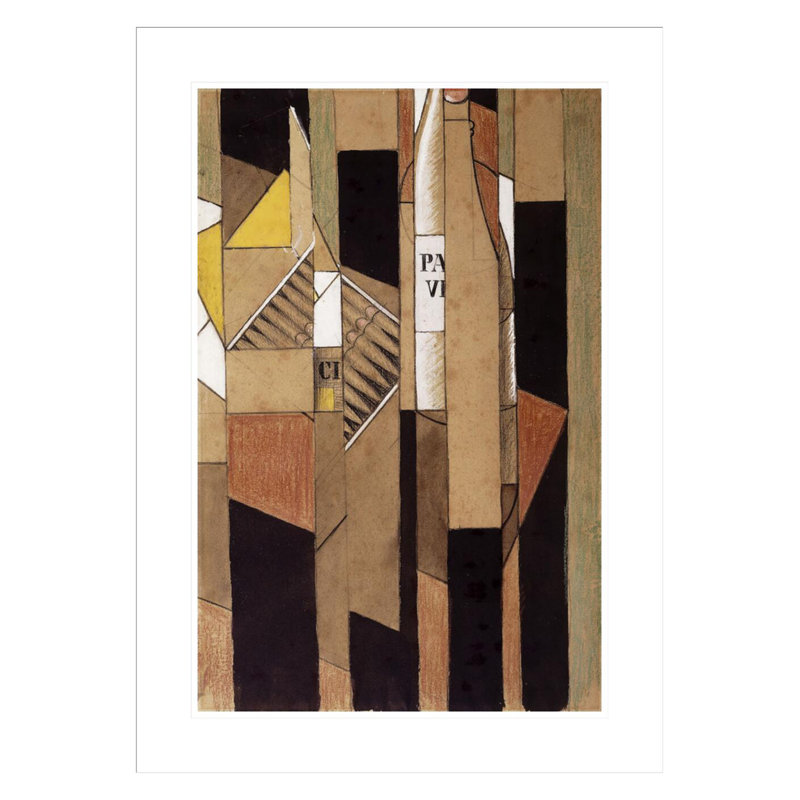 Nature morte avec bouteille et cigares par Juan Gris, impression giclée sur cadre, H 29,5 po x l 21,39 po