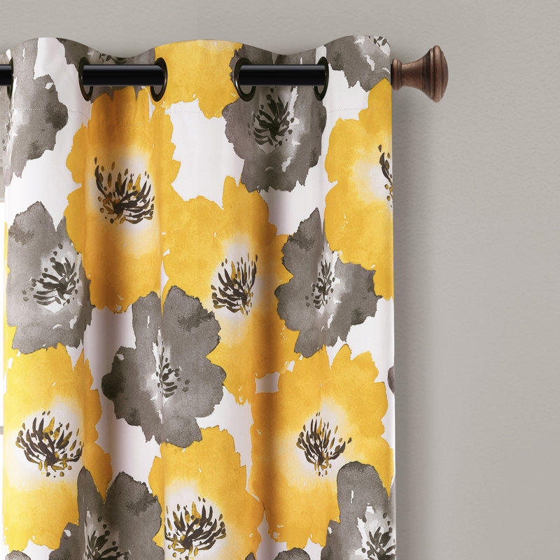 Julie Floral Curtain Pair, 38"W x 84"L, Yellow