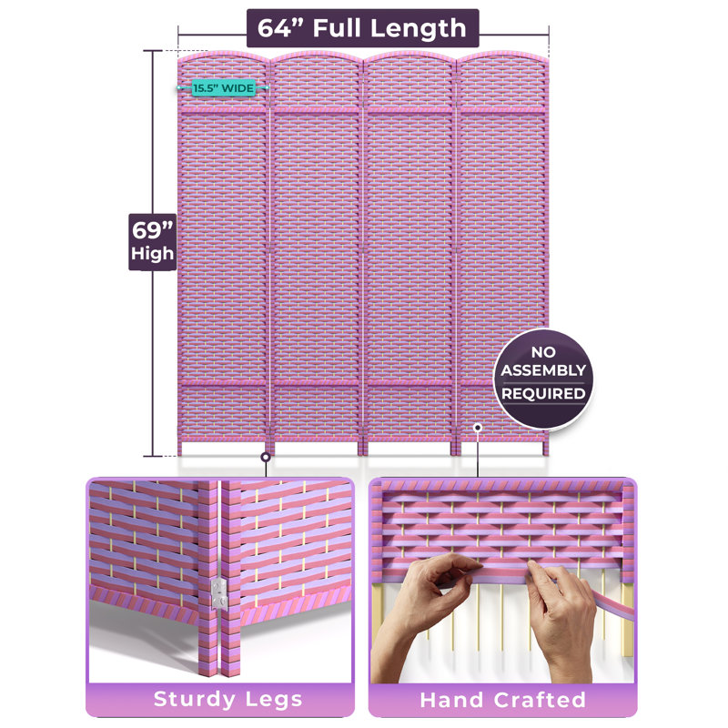 Paravent pliable à double panneau Sorbus (4,6,8 panneaux), 4, Pink Purple
