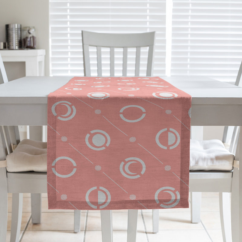 Classic Moon Phases Table Runner, 16" x 72", Light Red/White