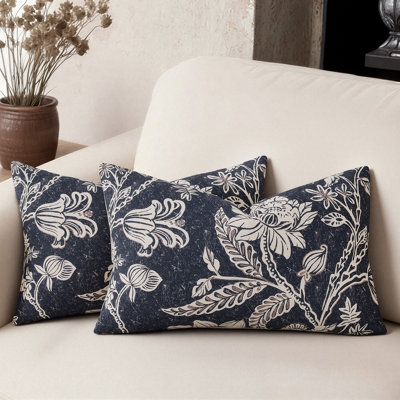 Housses de coussin lombaire 100 % coton. Housses de coussin rectangulaires vintage à imprimé floral décoratif (lot de 2)