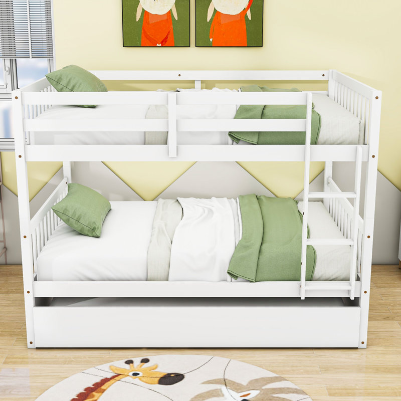 Lit double superposé au dessus d'un lit double avec gigogne simple, Blanc