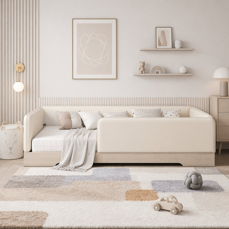 Lit plateforme de style moderne avec pieds fuselés, cadre de lit en bois massif, lit avec tête de lit tapissier Boucle, support de lattes en bois durable, aucun sommier nécessaire