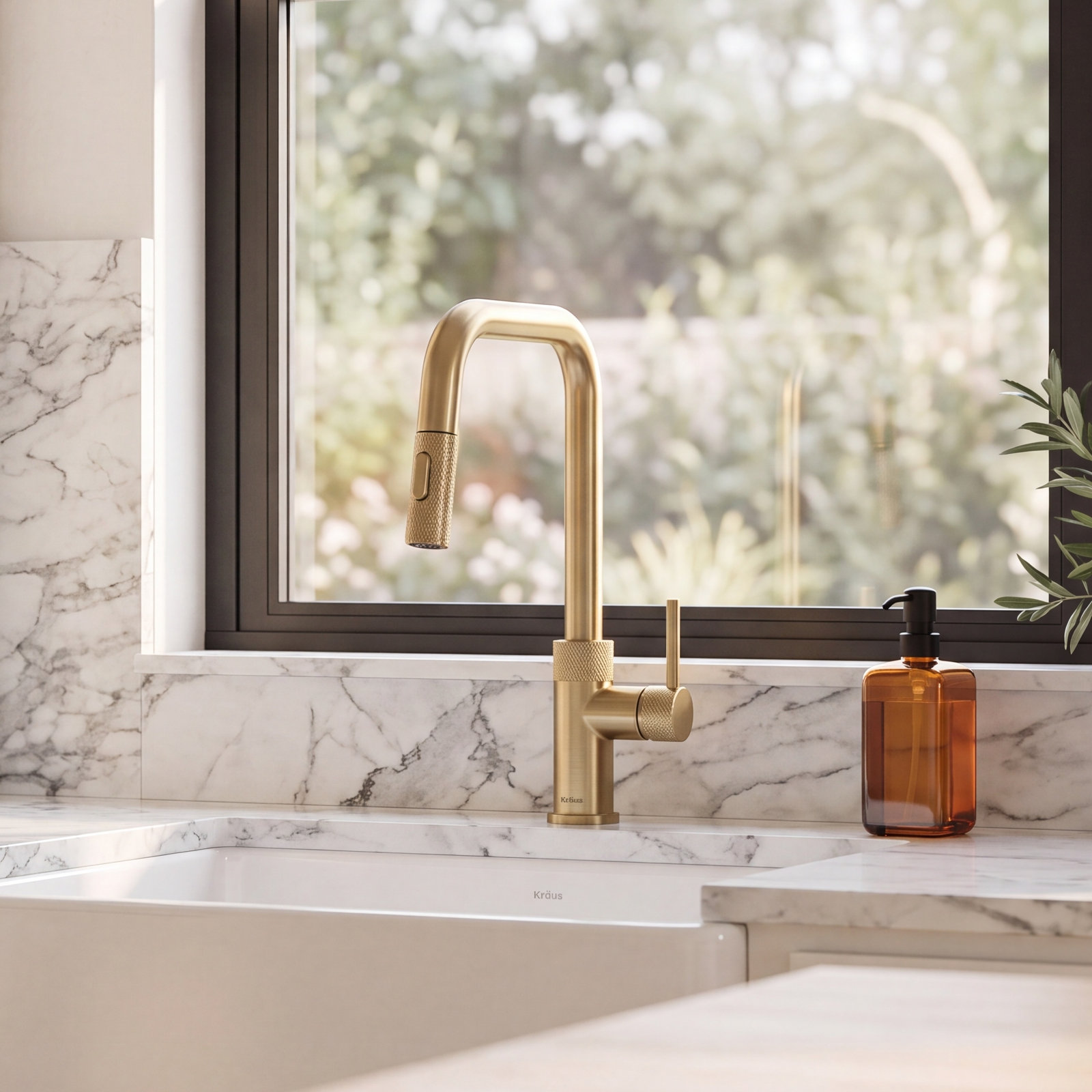 Urbix Industrial Pull-Down Kitchen Faucet, Brushed Gold