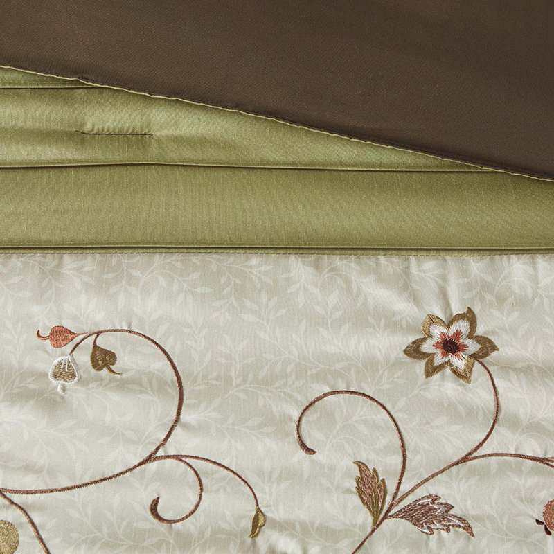 Ensemble d'édredon en polyester , Vert, Édredon très grand californien + 6 pièces suppl