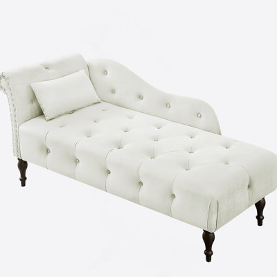 60.6" Velvet Chaise Lounge Buttons Tufted Nailhead Trimmed Solid Wood Legs With 1 Pillow