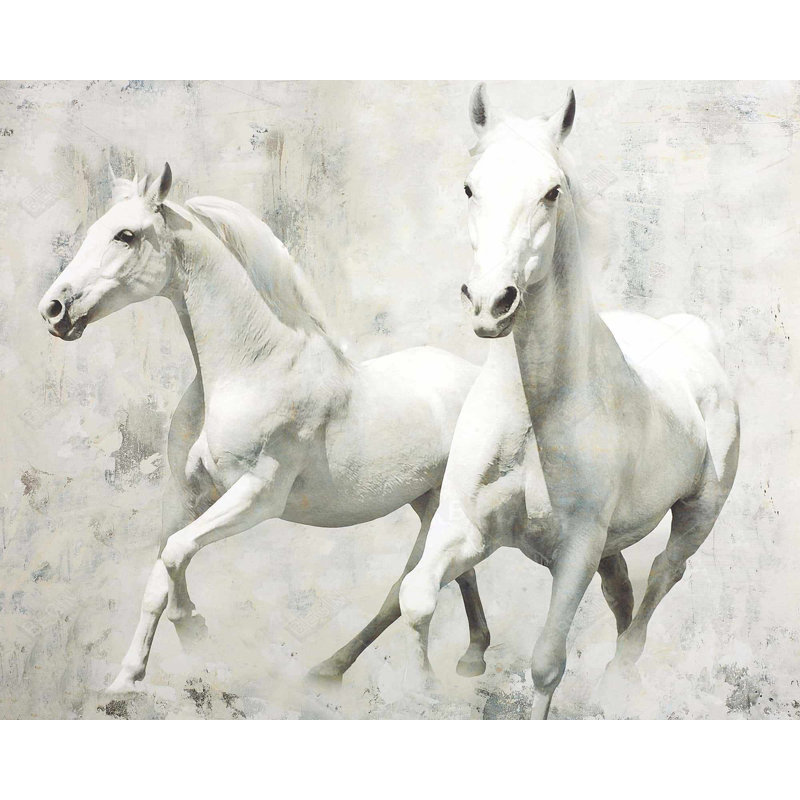 Deux chevaux blancs qui courent sur toile