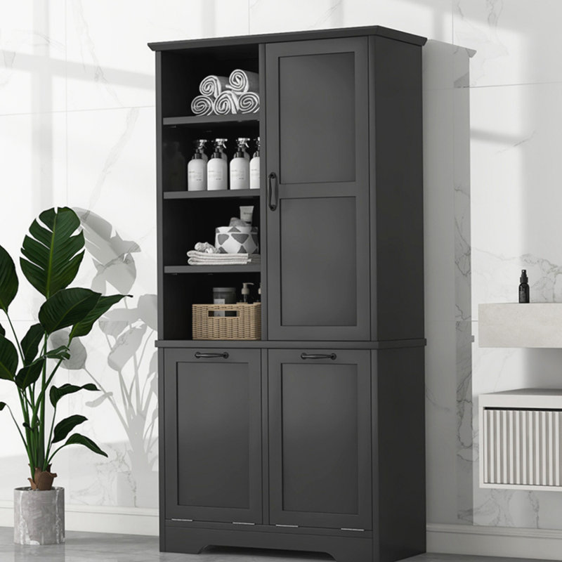 Bathroom Storage Cabinet with Doors and Drawers, Black