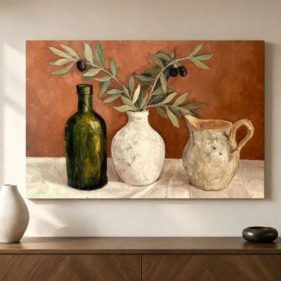 " Olive Branch Still Life on Terracotta " Oil Print