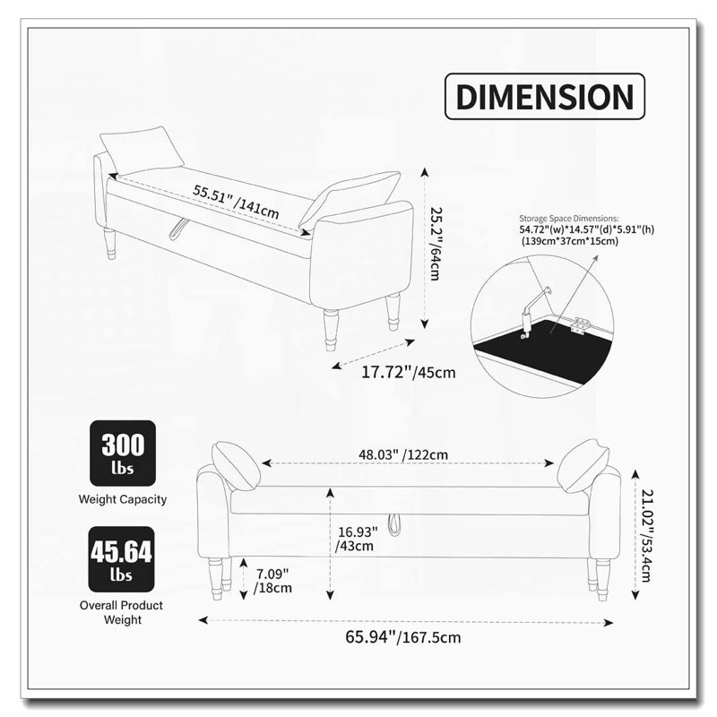 Banc de rangement avec accoudoirs et coussins, Ivoire ivoire