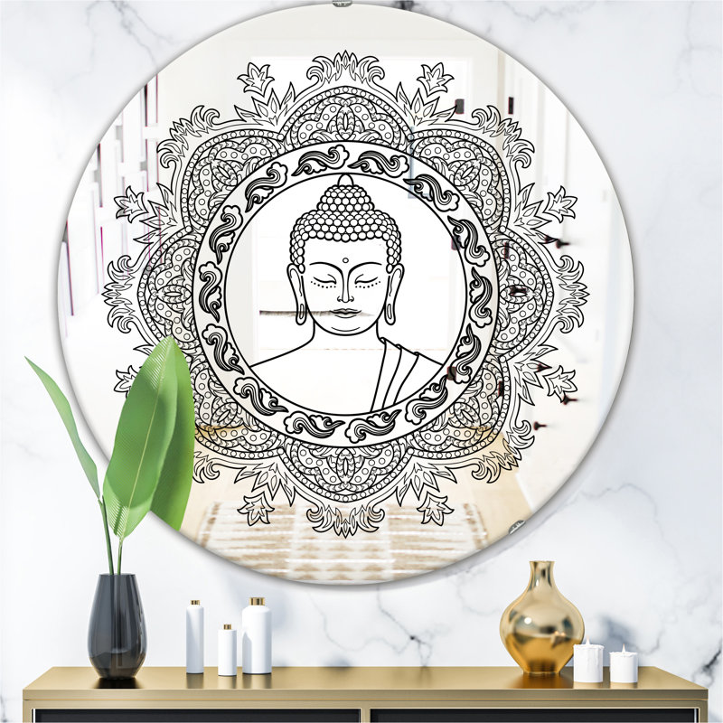 Miroir mural pochoir mandala, H 31,5 po x l po