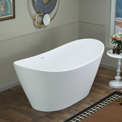 Baignoire autoportante 67 po en résine solide à surface double avec trop-plein et drain escamotable 67 po