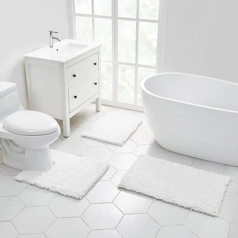 Tapis de bain antidérapant pour salle de bain (blanc 24 x 17 po)