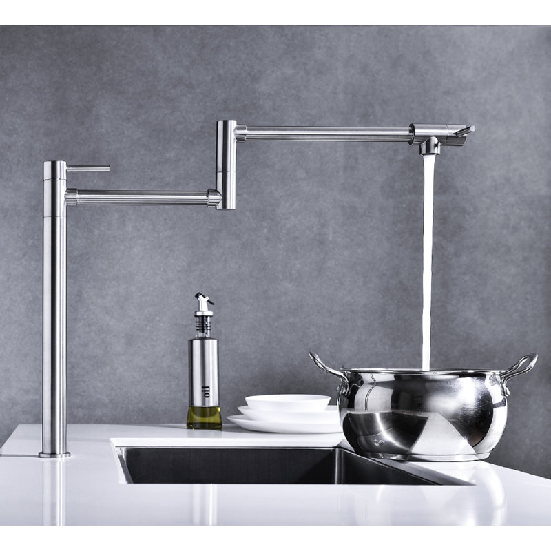 Brushed Nickel Extension Pot Filler Faucet, Double Handles For Precise Water Distribution, Surface Protected From Corrosion And Fingerprints, Quiet Smooth Watering With Aerator
