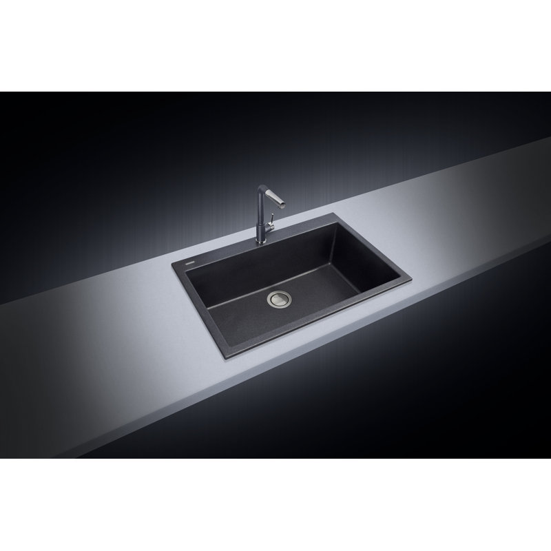 33" L x 22" W Drop-In Quartz Kitchen Sink, Black